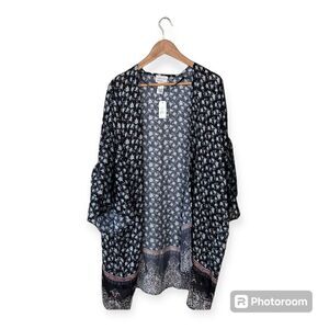 NWT Melrose & Market Duster One S Navy Floral Ruffle Sleeve Light Weight